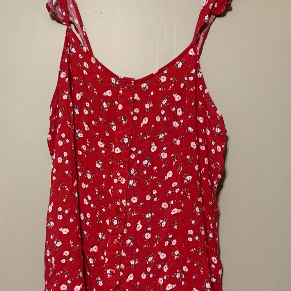 Red Tank Top Floral Flower Pattern Button Dress